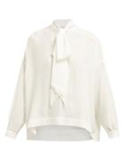 Matchesfashion.com Balenciaga - Fluid Vareuse Silk Crepe V Neck Blouse - Womens - White