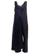 Matchesfashion.com Junya Watanabe - Lace Trimmed Slip Overlay Satin And Wool Jumpsuit - Womens - Navy
