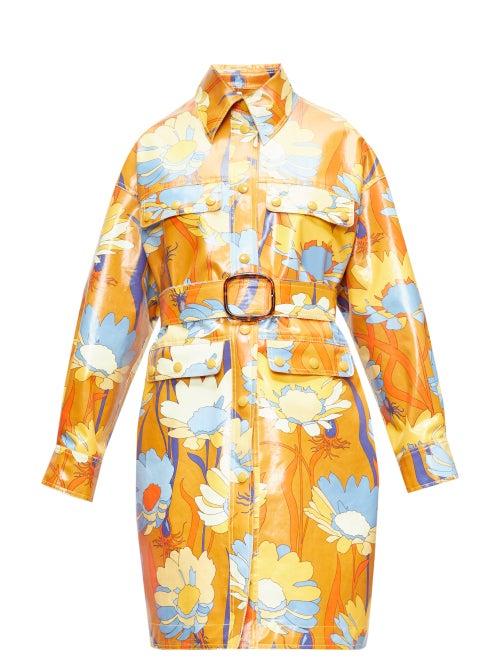 Matchesfashion.com Fendi - Floral-print Coated-cotton Coat - Womens - Brown Multi