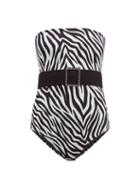 Matchesfashion.com Leslie Amon - Sacha Belted Zebra Print Bandeau Swimsuit - Womens - Black White