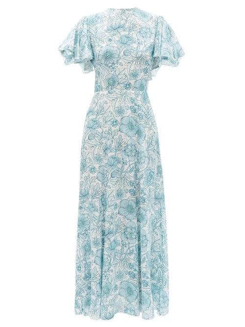 The Vampire's Wife - The Light Sleeper Floral-print Crepe Dress - Womens - Light Blue