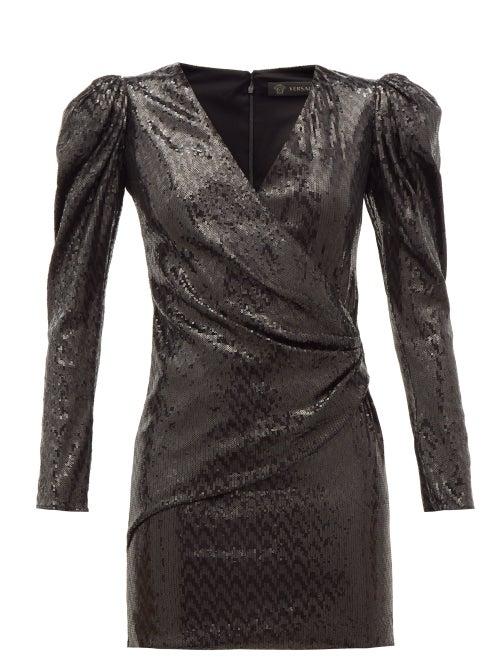 Matchesfashion.com Versace - Padded-shoulder Sequinned Mini Dress - Womens - Black
