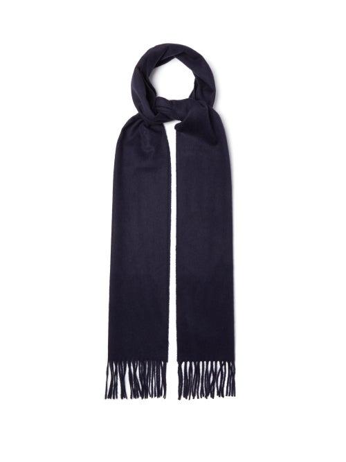 Ladies Accessories Johnstons Of Elgin - Fringed Cashmere-twill Scarf - Womens - Navy