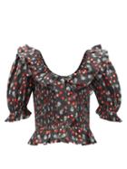 Muzungu Sisters - Frida Ruffled Snail-print Linen Top - Womens - Black Print