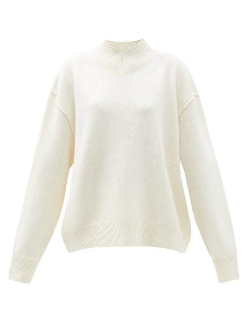 Ladies Rtw Raey - Responsible-wool Displaced-sleeve V-neck Sweater - Womens - Ivory