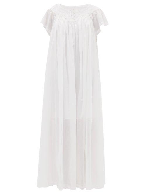 Matchesfashion.com Thierry Colson - Tabitha Floral-embroidered Cotton-voile Maxi Dress - Womens - White