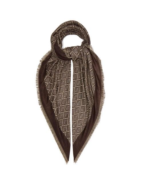 Matchesfashion.com Gucci - Fringed Logo-jacquard Cotton-blend Scarf - Mens - Brown Multi