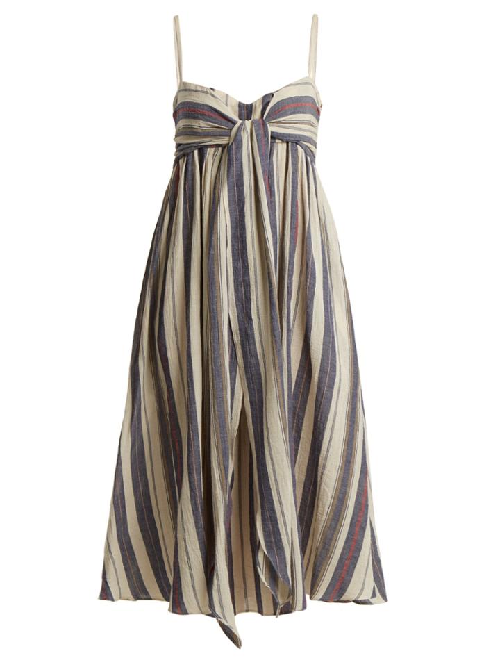 Three Graces London Adele Striped Tie-waist Cotton-blend Dress