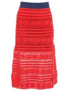 Matchesfashion.com Staud - Marlin Cotton Crochet Midi Skirt - Womens - Red Multi