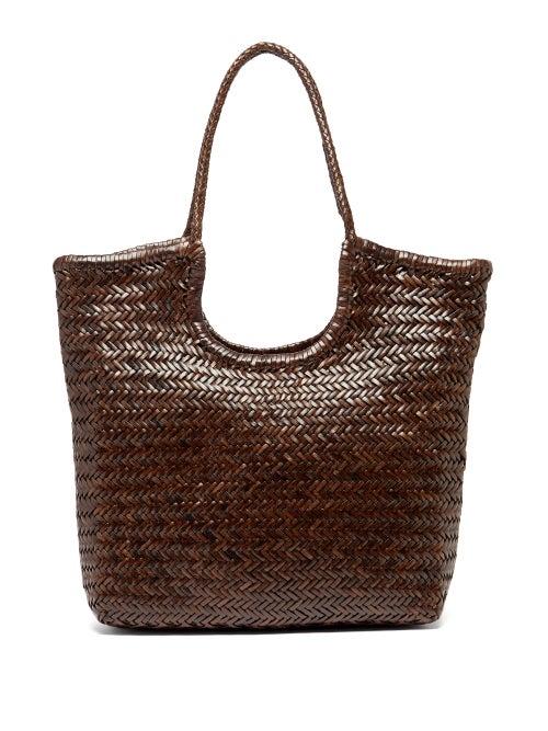Dragon Diffusion - Diagonal Triple Jump Woven-leather Tote Bag - Womens - Dark Brown