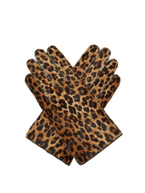Matchesfashion.com Raf Simons - Leopard Print Calf Hair Gloves - Womens - Leopard