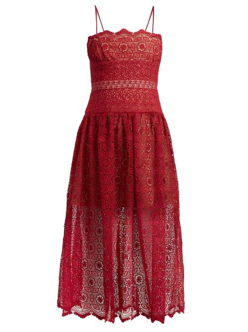 Matchesfashion.com Self-portrait - Floral Lace Dropped Waist Midi Dress - Womens - Red