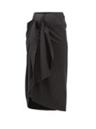 Matchesfashion.com Edward Crutchley - Pinstriped Wool Twill Midi Skirt - Womens - Black