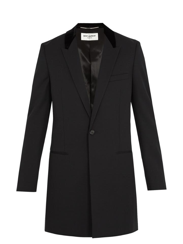 Saint Laurent Contrast-collar Single-breasted Wool Coat