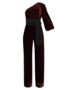 Matchesfashion.com Saloni - Lily One Shoulder Velvet Jumpsuit - Womens - Burgundy