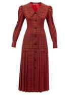 Matchesfashion.com Alessandra Rich - Pleated Houndstooth Silk-crepe Midi Dress - Womens - Black Red