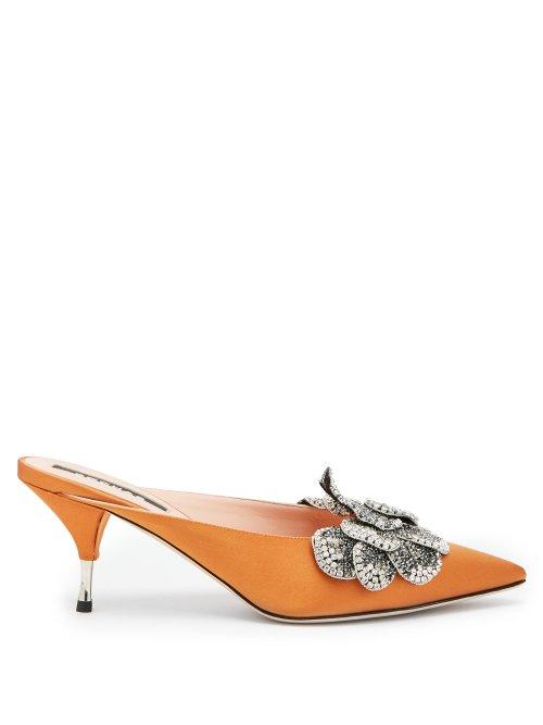 Matchesfashion.com Rochas - Devon Point Toe Satin Mules - Womens - Dark Orange