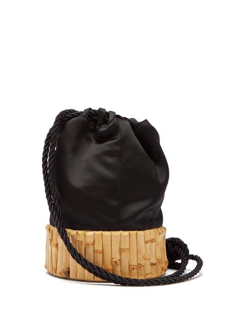 Matchesfashion.com Glorinha Paranagua - Saigon Satin And Bamboo Bucket Bag - Womens - Black