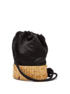 Matchesfashion.com Glorinha Paranagua - Saigon Satin And Bamboo Bucket Bag - Womens - Black
