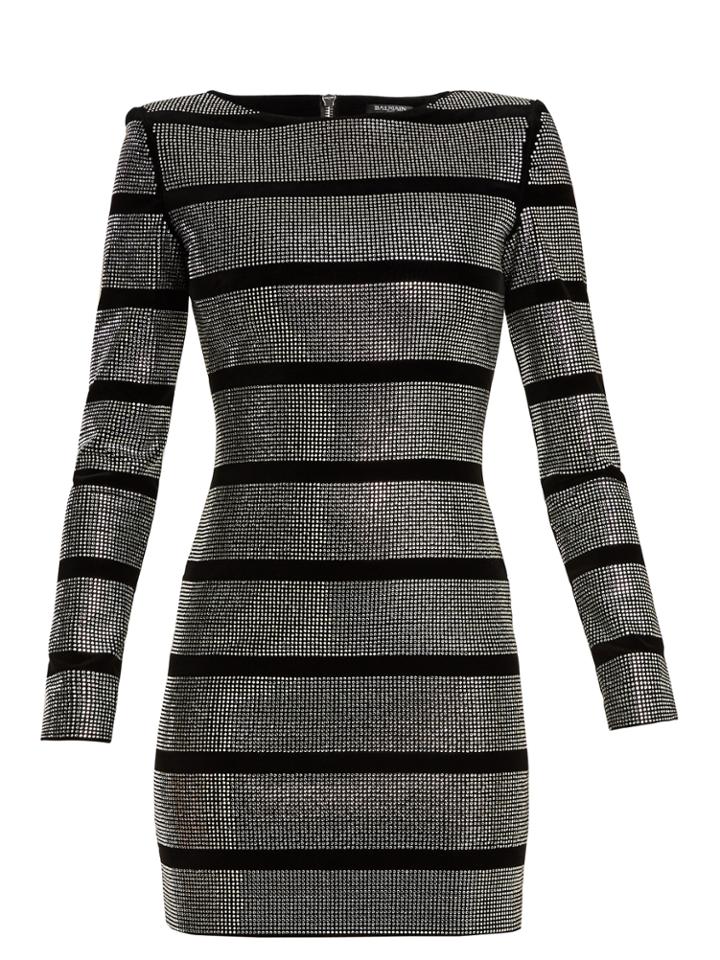 Balmain Crystal-embellished Striped Mini Dress