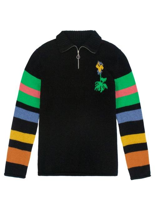 The Elder Statesman - Wildflower-intarsia Stripe Cashmere Sweater - Womens - Black Multi
