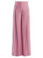 Matchesfashion.com Msgm - High Rise Wide Leg Cotton Blend Trousers - Womens - Pink
