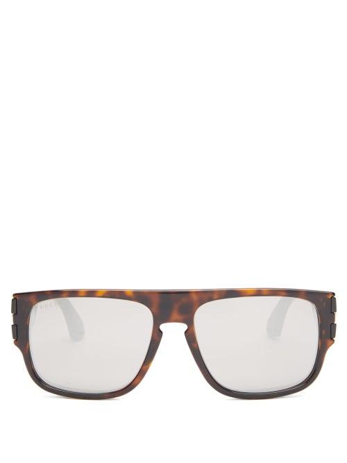 Matchesfashion.com Gucci - Rectangular Tortoiseshell-acetate Sunglasses - Mens - Silver