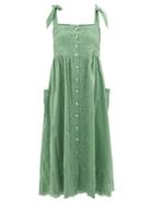 Ladies Beachwear Juliet Dunn - Tie-shoulder Floral-embroidered Cotton Dress - Womens - Khaki