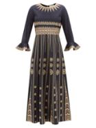 Emporio Sirenuse - Tracey Embroidered Cotton-voile Dress - Womens - Navy