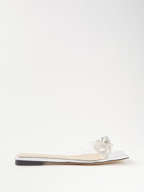 Mach & Mach - Double Bow Pvc And Mirrored-leather Flat Sandals - Womens - Clear