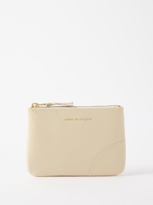 Comme Des Garons Wallet - Zipped Leather Pouch - Mens - Off White