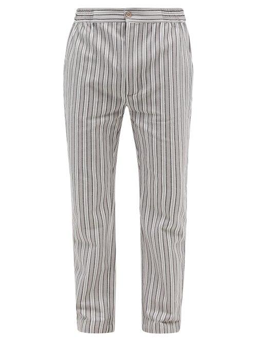 P. Le Moult - Striped Herringbone-cotton Pyjama Trousers - Mens - Grey Stripe