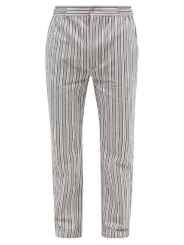 P. Le Moult - Striped Herringbone-cotton Pyjama Trousers - Mens - Grey Stripe