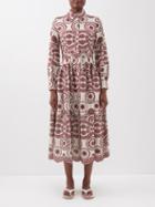 Evi Grintela - Nellie Floral-embroidered Cotton-voile Shirt Dress - Womens - Burgundy