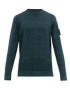 Matchesfashion.com Stone Island - Logo Patch Double Knitted Wool Sweater - Mens - Dark Green