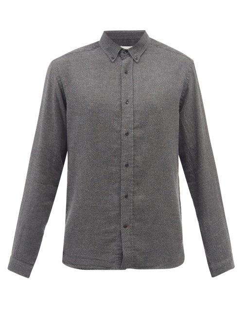 Oliver Spencer - Brock Brushed Cotton-twill Button-down Shirt - Mens - Grey