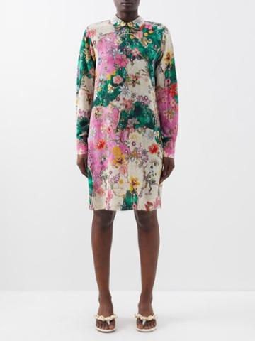 Mary Katrantzou - Sequin And Floral-print Longline Silk Shirt - Womens - Multi