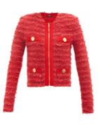 Balmain - Zipped Tweed Suit Jacket - Womens - Red