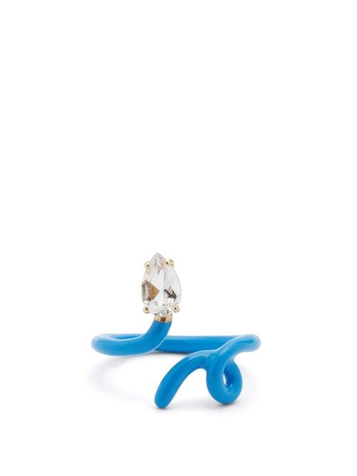 Matchesfashion.com Bea Bongiasca - Tendril Crystal, Gold And Enamel Ring - Womens - Blue