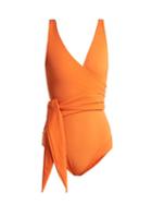 Matchesfashion.com Lisa Marie Fernandez - Dree Louise V Neck Wrap Swimsuit - Womens - Orange Multi