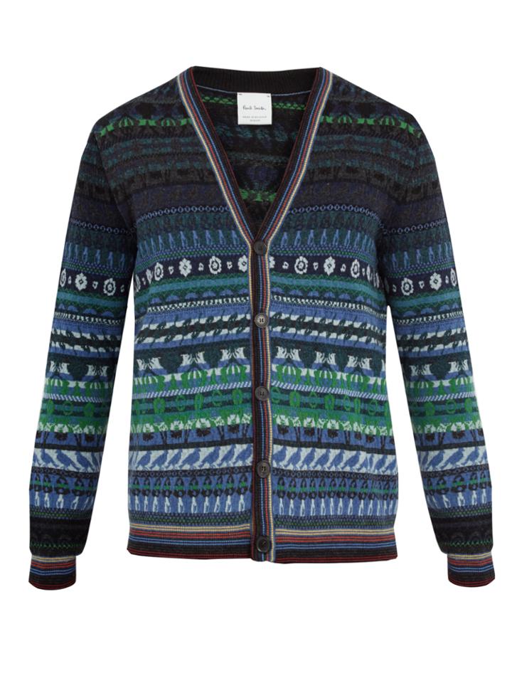 Paul Smith Long-sleeved Wool-blend Fair Isle Knit Cardigan