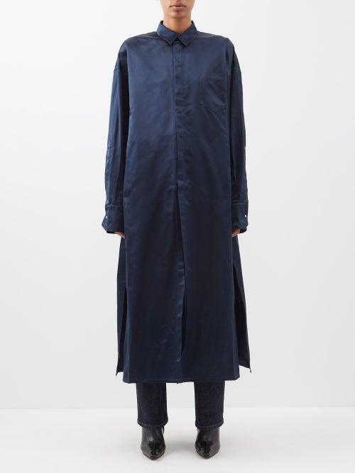 Sa Su Phi - Valentina Oversized Silk-satin Longline Shirt - Womens - Navy
