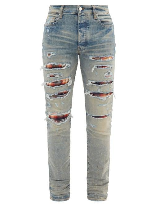 Amiri - Tartan-check Ripped Jeans - Mens - Blue