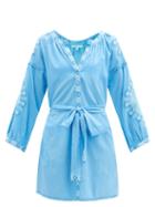Matchesfashion.com Melissa Odabash - Cathy Embroidered Belted Cotton-blend Dress - Womens - Blue
