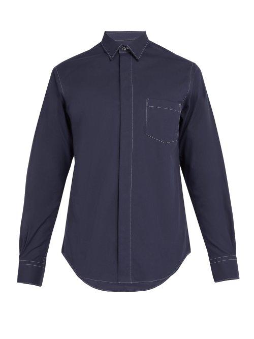 Matchesfashion.com Cobra S.c. - Contrast Topstitching Cotton Shirt - Mens - Navy