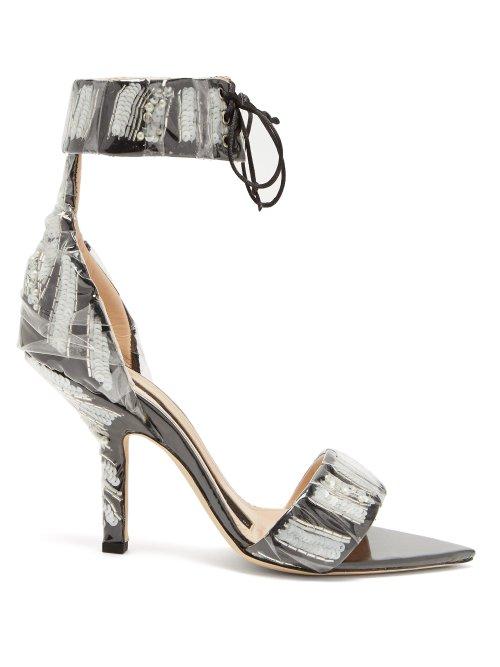 Matchesfashion.com Midnight 00 - Sequinned And Pvc Velvet Sandals - Womens - Black