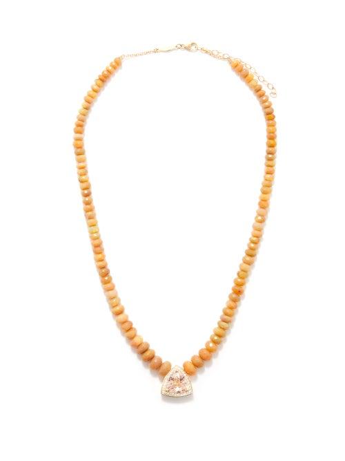 Jacquie Aiche - Diamond, Morganite, Fire Opal & 14kt Gold Necklace - Womens - Brown Multi