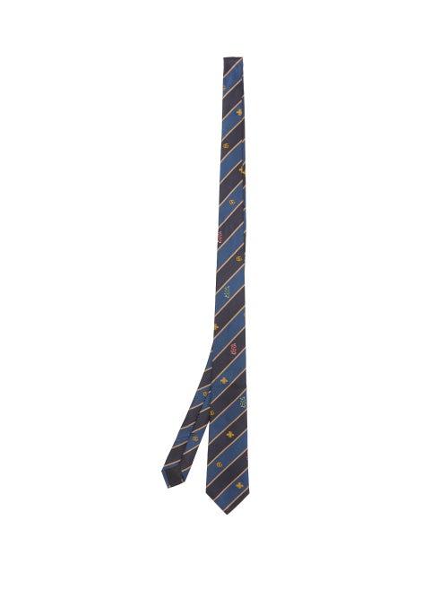 Matchesfashion.com Gucci - Motif Jacquard Striped Silk Twill Tie - Mens - Navy