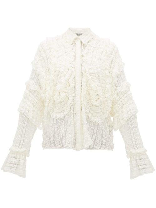 Matchesfashion.com Preen By Thornton Bregazzi - Elliana Shirred Lace Shirt - Womens - White