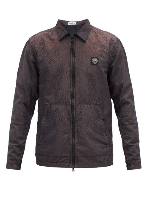 Matchesfashion.com Stone Island - Logo-patch Shell-seersucker Overshirt - Mens - Navy